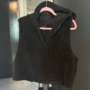 Cozy Black Sherpa Hooded Vest - Women